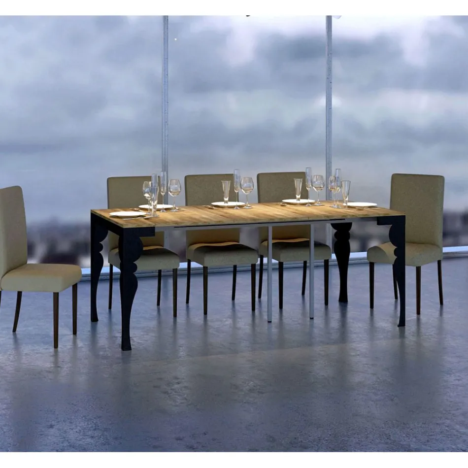 Consola extensible moderna en madera y metal antracita Made in Italy - Sassone Viadurini