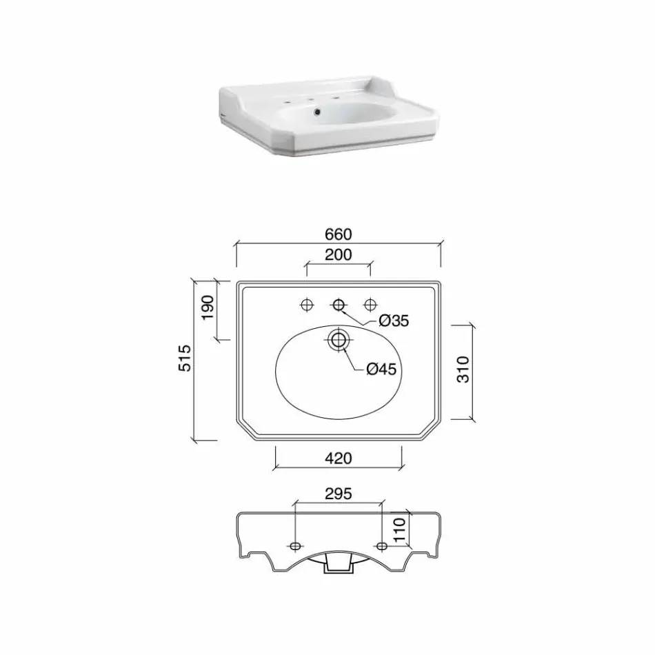 Consola de baño de cerámica de 65 cm con pies de metal Made in Italy Nausica Viadurini