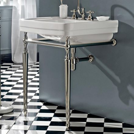 Consola de baño L69 cm sobre pies en cerámica vintage blanca, Made in Italy - Marwa Viadurini