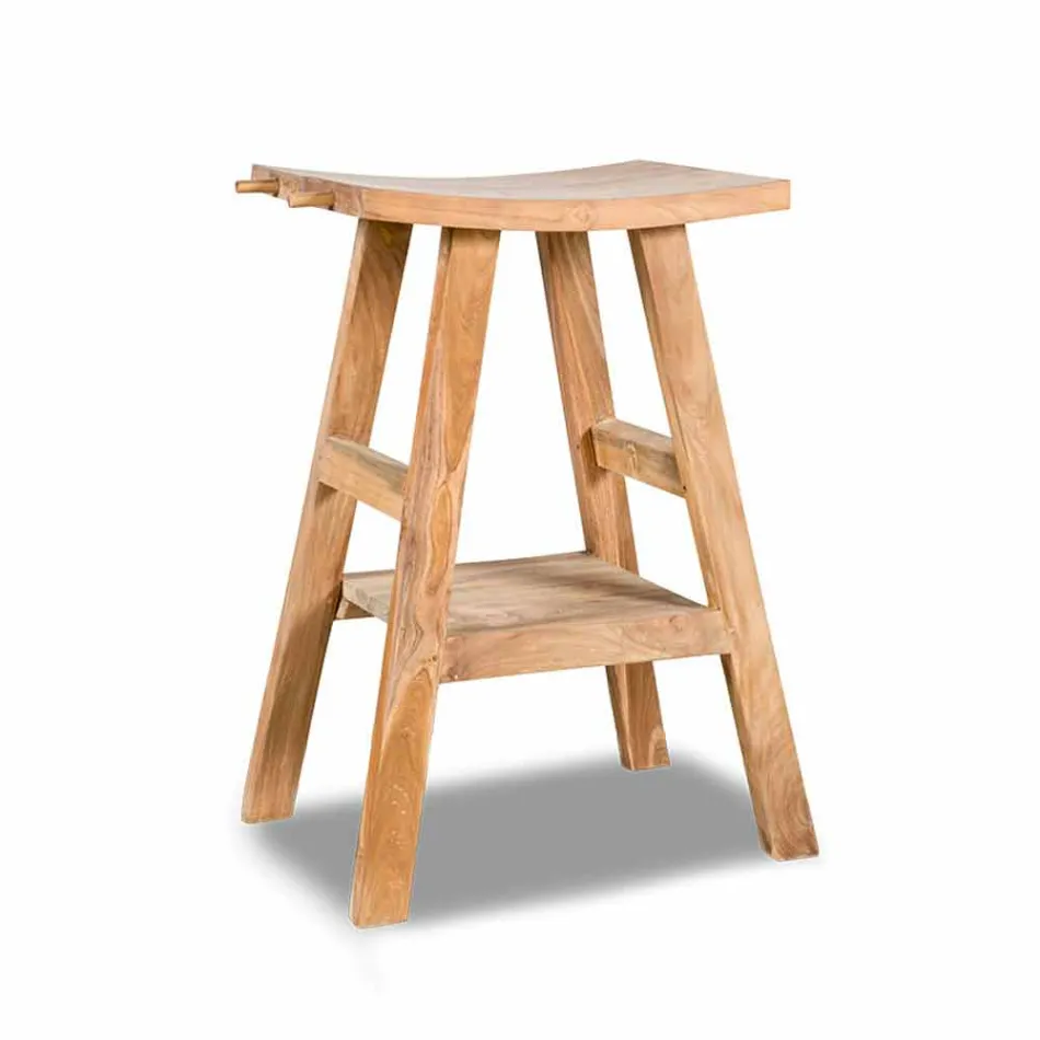 Consola de baño moderna en madera de teca natural con ganchos laterales - Zacary Viadurini