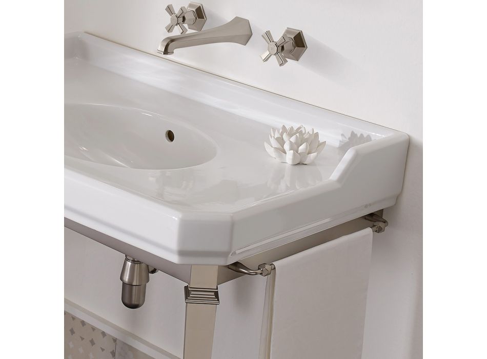 Consola de baño vintage de 90 cm, cerámica blanca, con pies Made in Italy - Nausica Viadurini