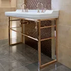 Consola de baño L 135 cm con doble cuenco en cerámica con pies - Nausica Viadurini