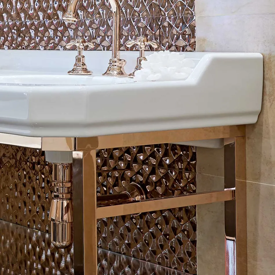 Consola de baño L 135 cm con doble cuenco en cerámica con pies - Nausica Viadurini