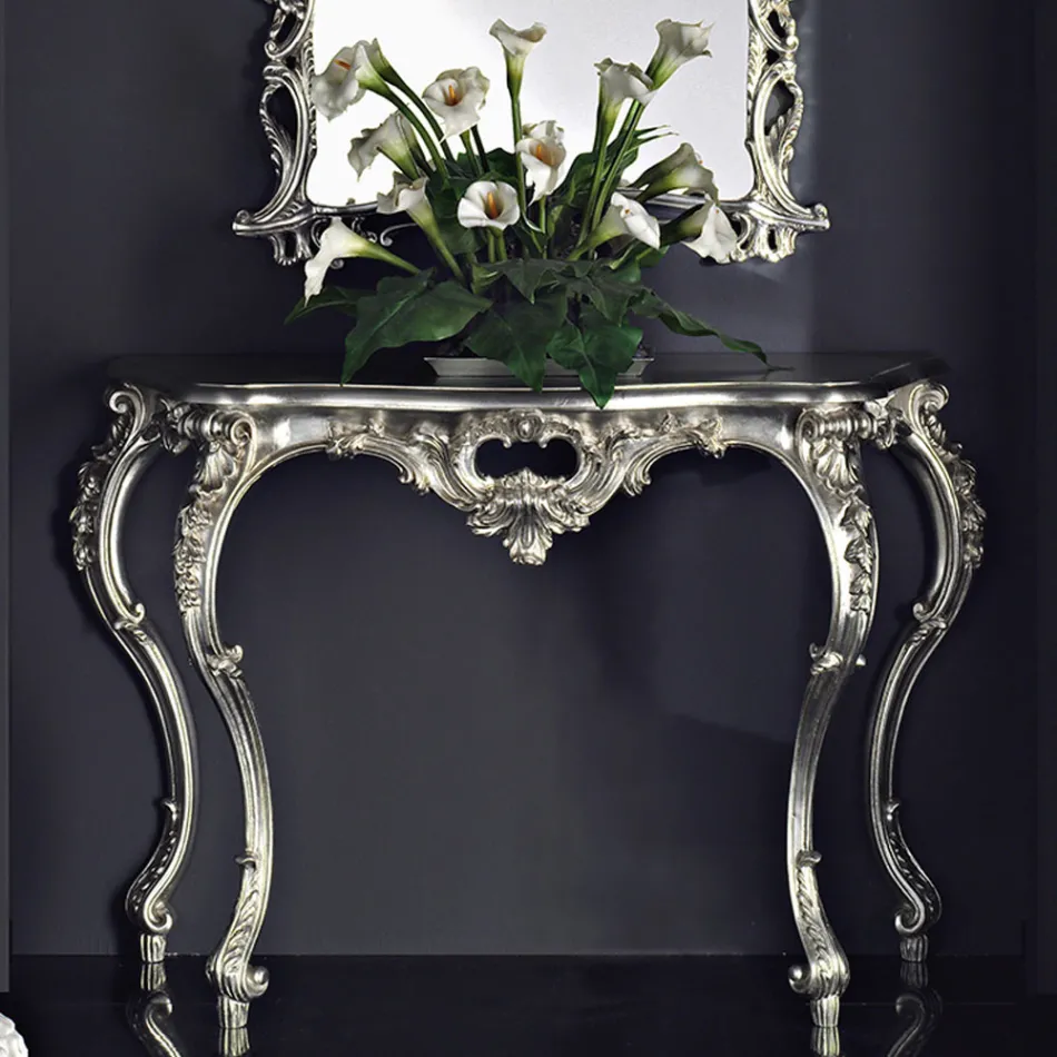 Mesa consola con panel de MDF y decoraciones en varios colores, fabricada en Italia por Giacomo. Viadurini