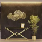 Consola con estructura en metal dorado y tablero en vidrio negro - Eritrea Viadurini