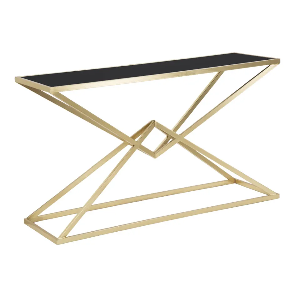 Consola con estructura en metal dorado y tablero en vidrio negro - Eritrea Viadurini