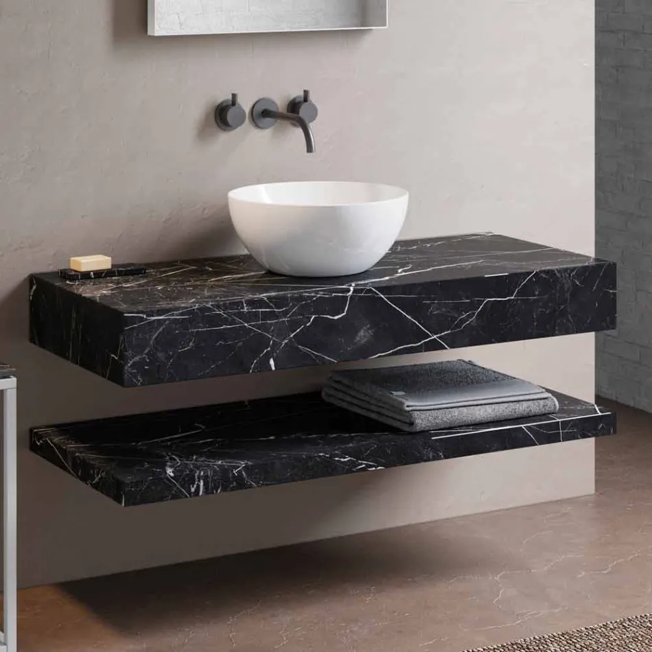 Consola de Baño con Lavabo y Repisa en Gres Porcelánico 4 Acabados - Ramina Viadurini