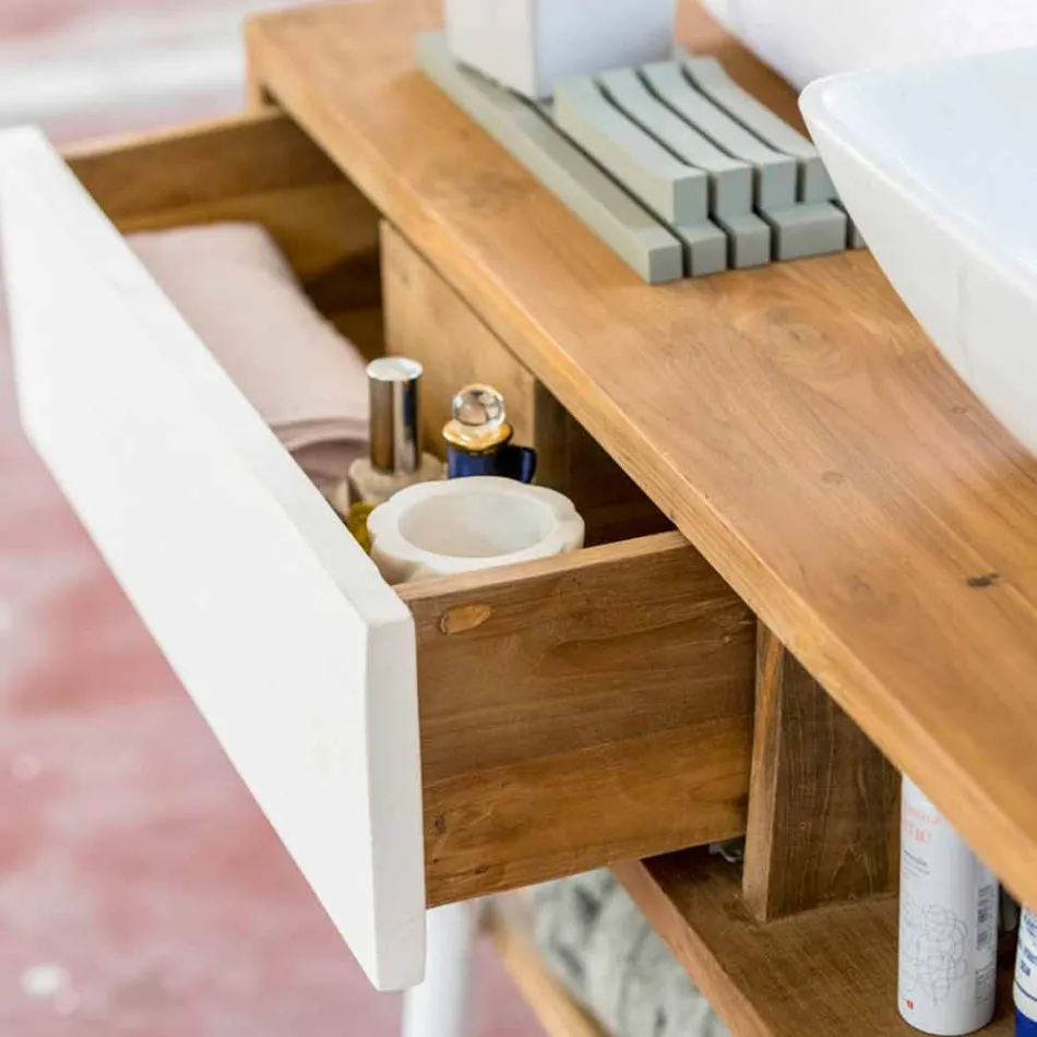 Consola de baño de teca de diseño moderno en teca natural Pistoia Viadurini