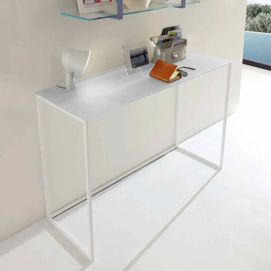 Consola de salón de metal con tapa de cristal Made in Italy - Iridio Viadurini