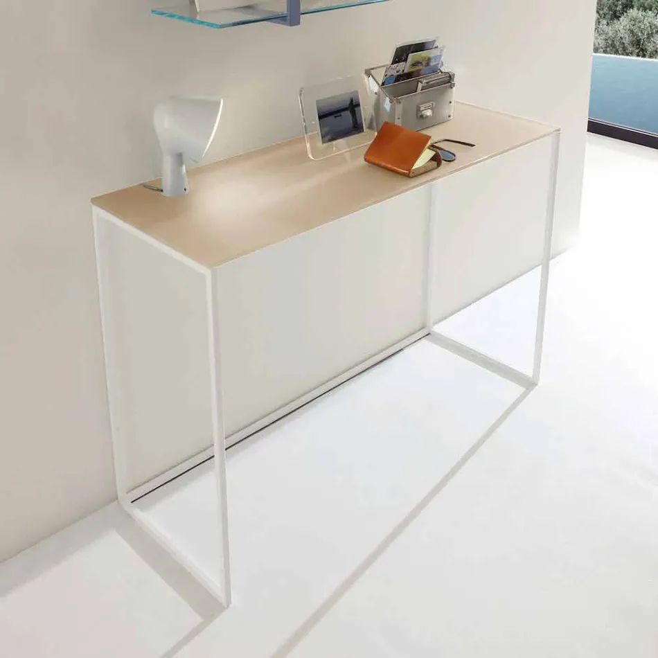 Consola de salón de metal con tapa de cristal Made in Italy - Iridio Viadurini