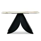 Consola metálica Cristina con tablero cerámico efecto mármol para el salón. Viadurini