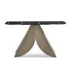 Consola metálica Cristina con tablero cerámico efecto mármol para el salón. Viadurini