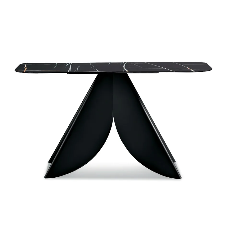 Consola metálica Cristina con tablero cerámico efecto mármol para el salón. Viadurini