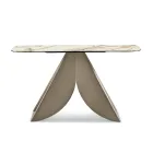 Consola metálica Cristina con tablero cerámico efecto mármol para el salón. Viadurini