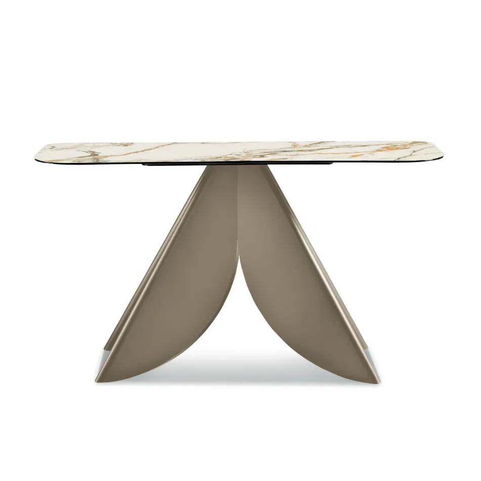 Consola metálica Cristina con tablero cerámico efecto mármol para el salón. Viadurini