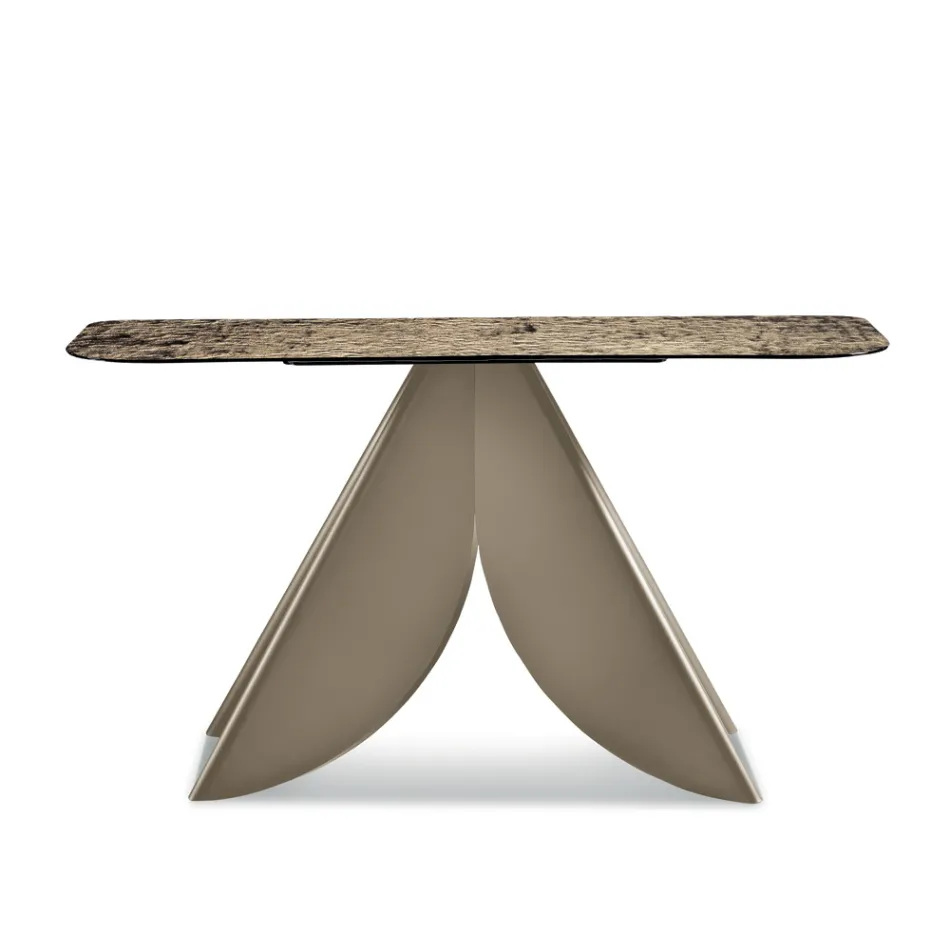 Consola de salón de metal con tablero de cristal martillado plateado en la parte posterior - Cristina Viadurini