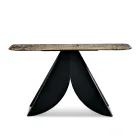 Consola de salón de metal con tablero de cristal martillado plateado en la parte posterior - Cristina Viadurini