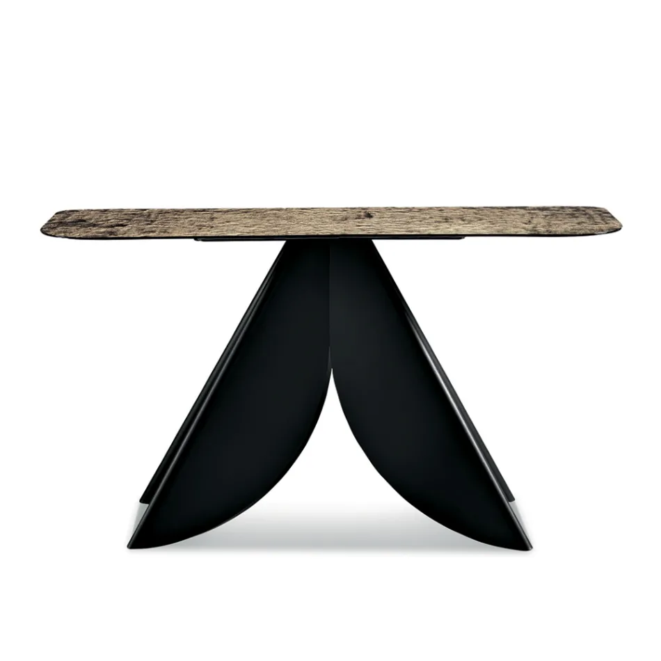 Consola de salón de metal con tablero de cristal martillado plateado en la parte posterior - Cristina Viadurini