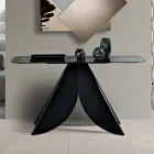 Consola de salón de metal con tablero de cristal martillado plateado en la parte posterior - Cristina Viadurini
