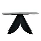 Consola de salón de metal con tablero de cristal martillado plateado en la parte posterior - Cristina Viadurini