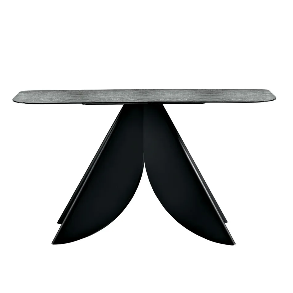 Consola de salón de metal con tablero de cristal martillado plateado en la parte posterior - Cristina Viadurini