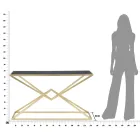 Consola dorada con estructura de metal y tapa de cristal negro - Eritrea Viadurini