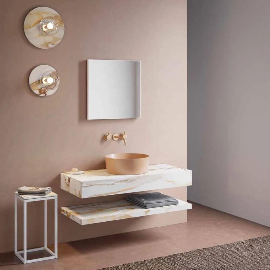 Consola y Repisa para Baño en Gres y Lavabo en Vetrochina, 4 Colores - Rametina Viadurini