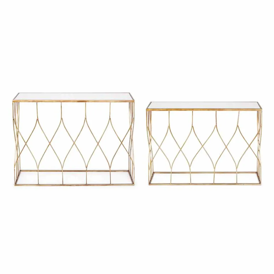 Consola Elegante en Acero y Vidrio de Diseño Moderno y Glamour 2 Piezas - Irene Viadurini