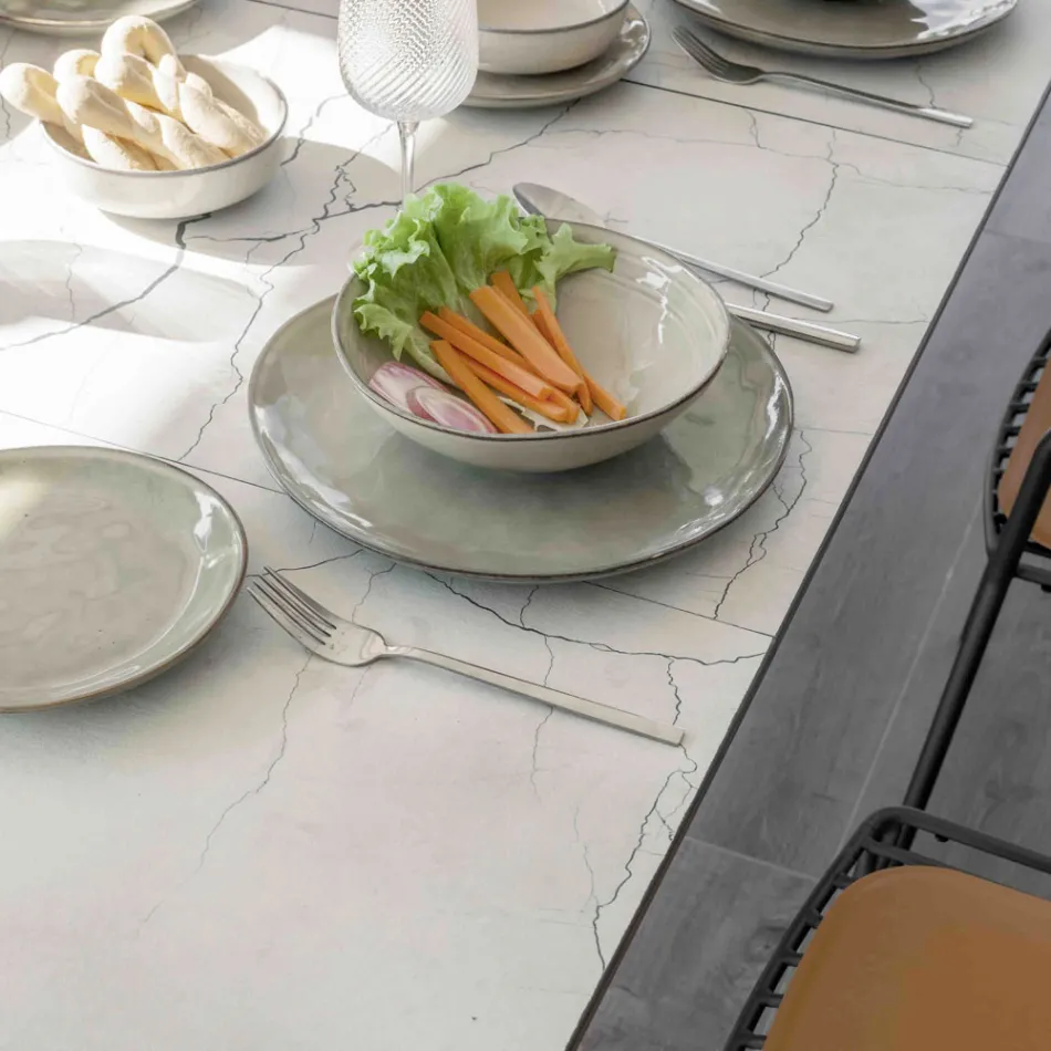 Consola extensible para exterior con base de metal y tablero de Hpl - Aghetto Viadurini