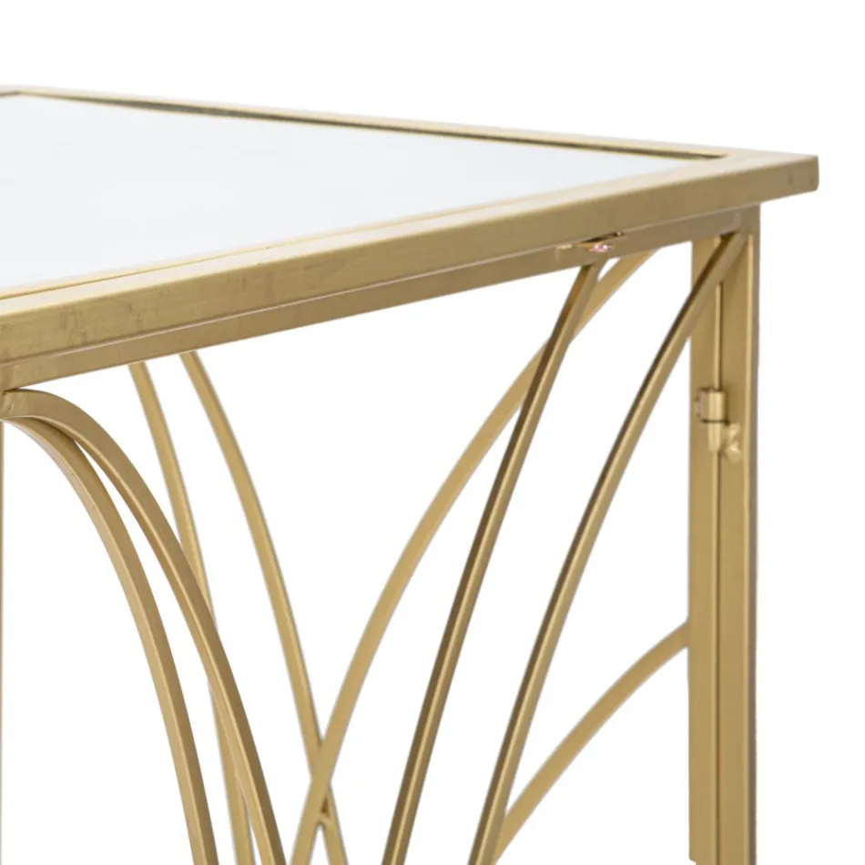 Consola de entrada fija en Hierro dorado con tablero de espejo - Emilia Viadurini