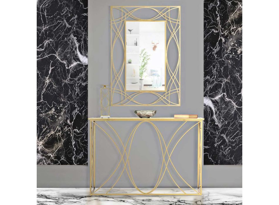 Consola de entrada fija en Hierro dorado con tablero de espejo - Emilia Viadurini