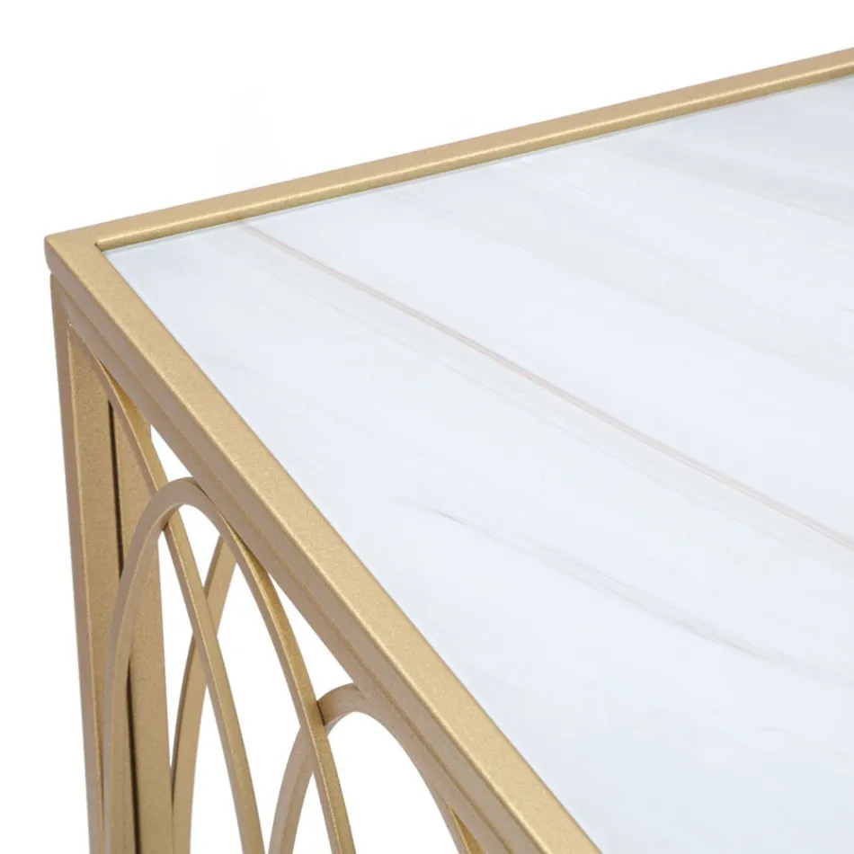 Consola de entrada fija en hierro dorado con tapa de cristal - Primula Viadurini