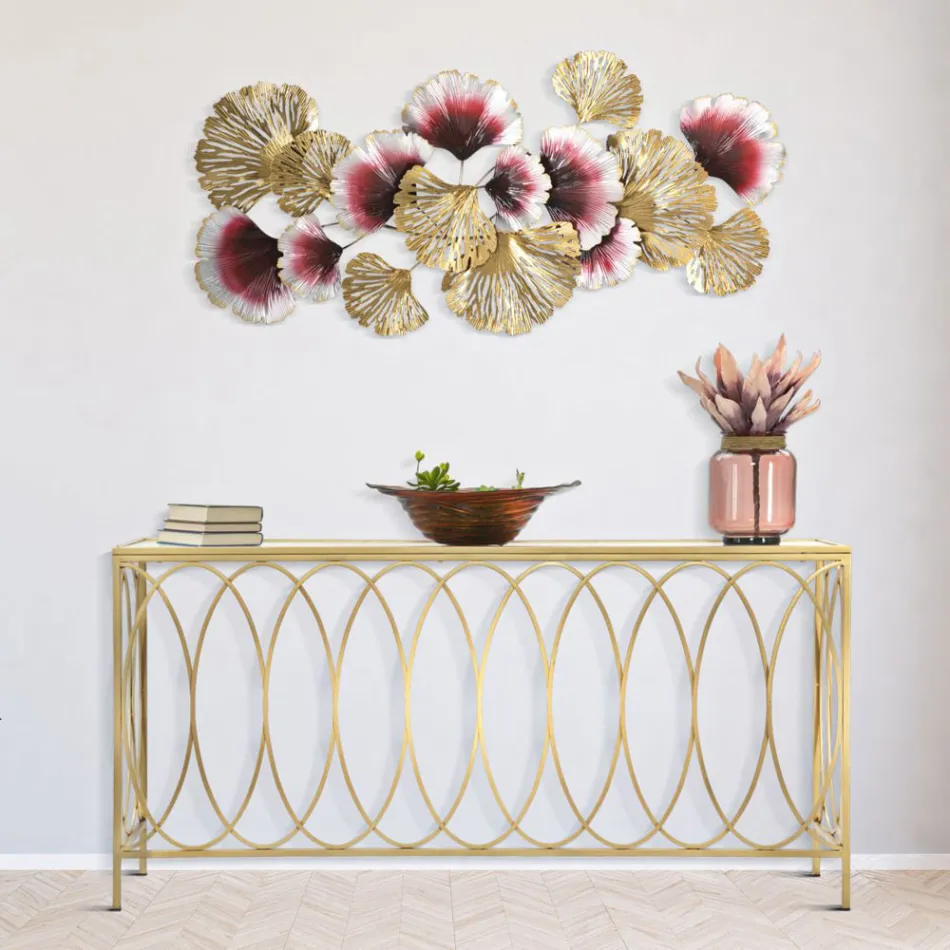 Consola de entrada fija en hierro dorado con tapa de cristal - Primula Viadurini