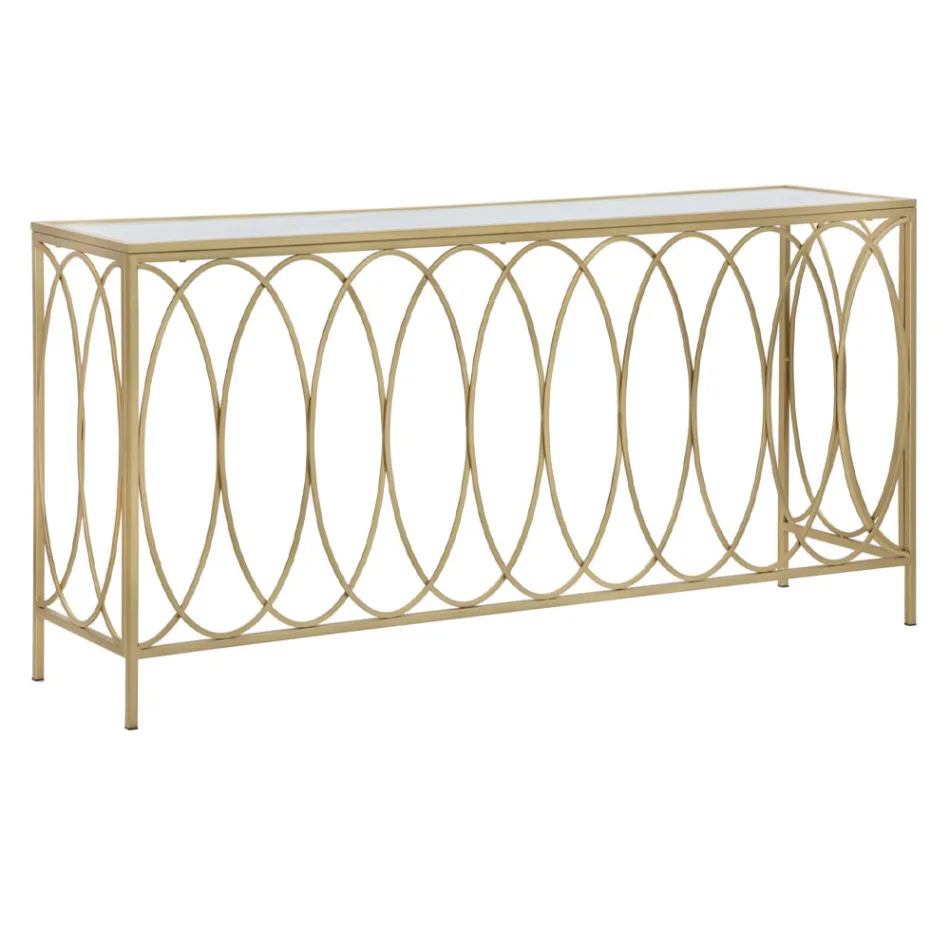 Consola de entrada fija en hierro dorado con tapa de cristal - Primula Viadurini