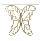 Consola de hierro con acabado dorado con tapa de vidrio transparente - Farella Viadurini