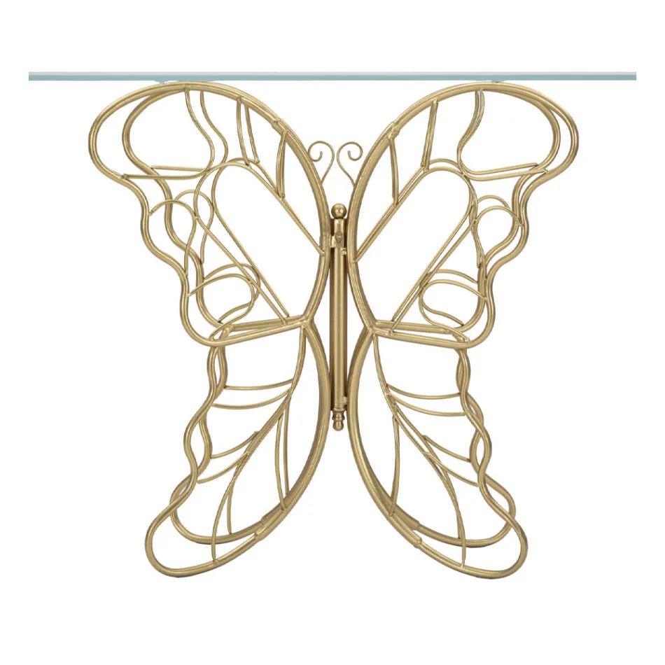 Consola de hierro con acabado dorado con tapa de vidrio transparente - Farella Viadurini