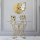 Consola de hierro con acabado dorado con tapa de vidrio transparente - Farella Viadurini