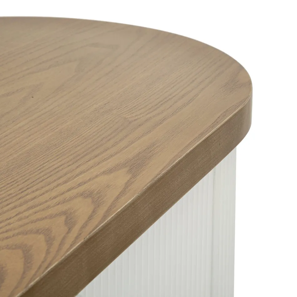 Consola de madera con tablero e inserciones de diseño redondeado y cajón - Rachel Viadurini