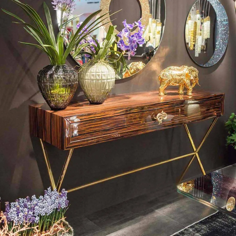 Consola en ebony wood pulido con 4 cajones Ada Viadurini