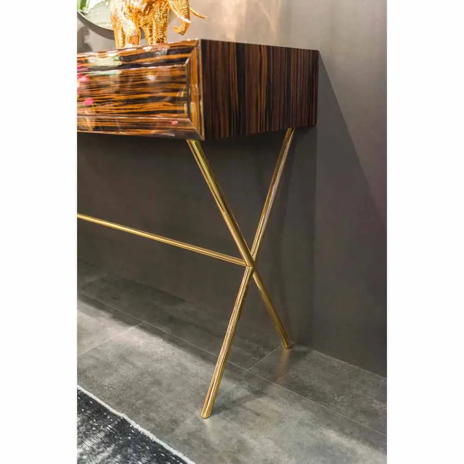 Consola en ebony wood pulido con 4 cajones Ada Viadurini