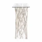 Consola en madera de teca blanqueada y tablero de vidrio de diseño de lujo - Francesca Viadurini