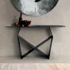 Mesa consola de metal con tablero de cristal martillado y acabado plateado en la parte posterior - Concordia Viadurini