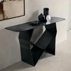 Mesa consola de metal con tablero de cristal martillado y acabado plateado en la parte posterior - Concordia Viadurini