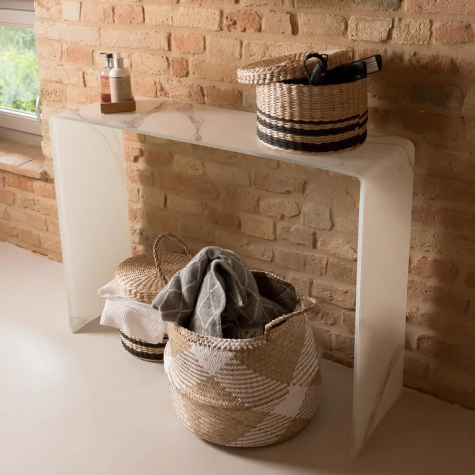 Consola de cristal templado curvo de 10 mm con efecto mármol - Agordo Viadurini