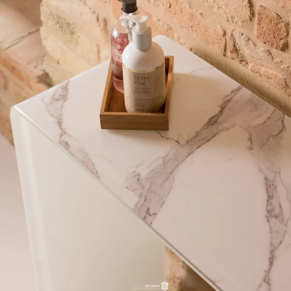 Consola de cristal templado curvo de 10 mm con efecto mármol - Agordo Viadurini