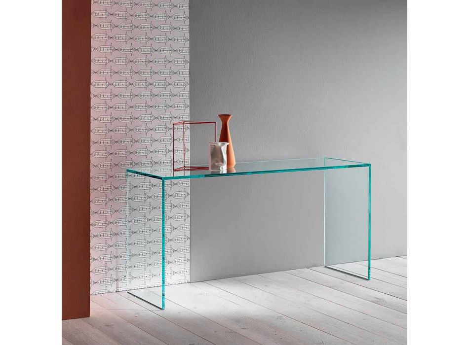Consola en vidrio extraclaro elegante diseño minimalista 2 dimensiones - Selex Viadurini