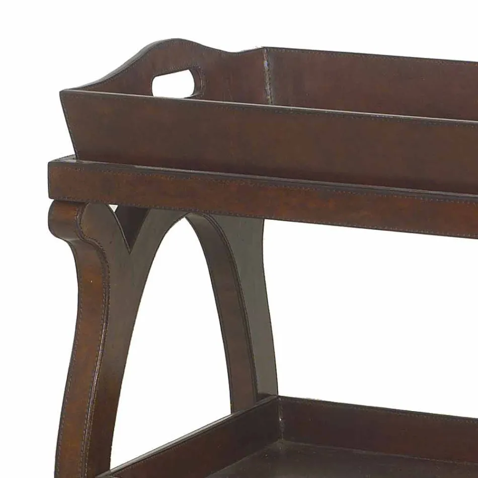 consola moderna con la bandeja de Walter en chaqueta de cuero marrón Viadurini