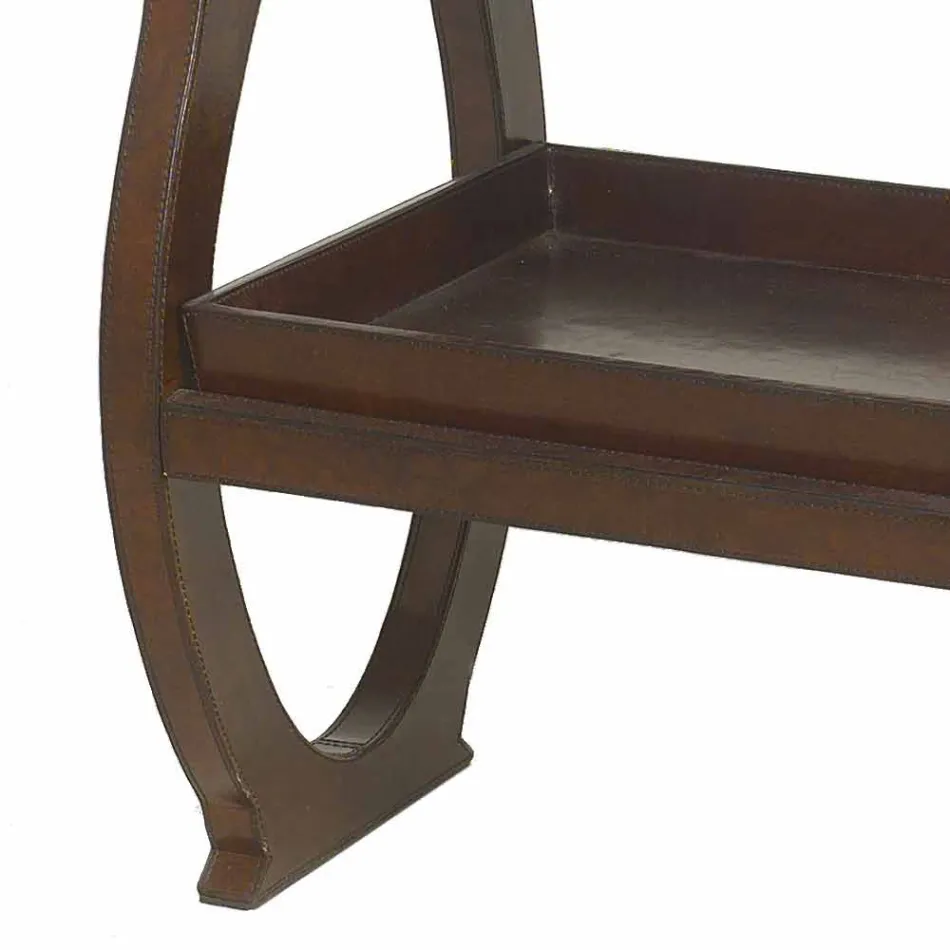 consola moderna con la bandeja de Walter en chaqueta de cuero marrón Viadurini