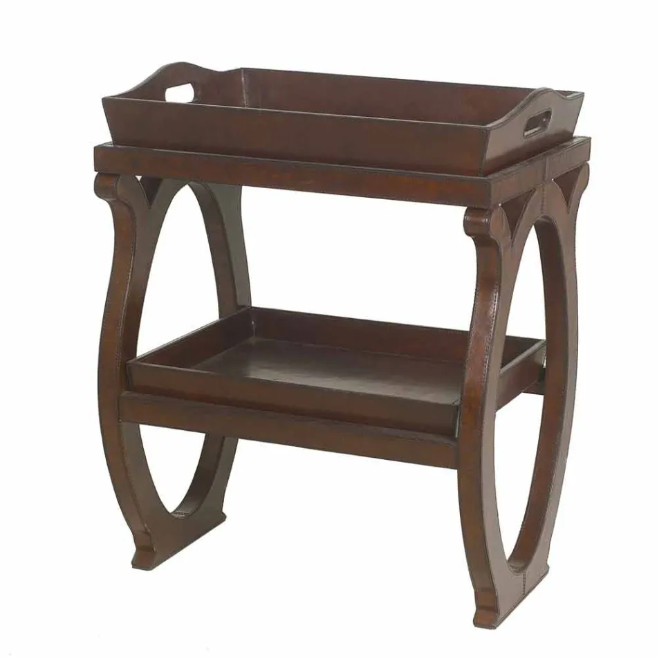 consola moderna con la bandeja de Walter en chaqueta de cuero marrón Viadurini