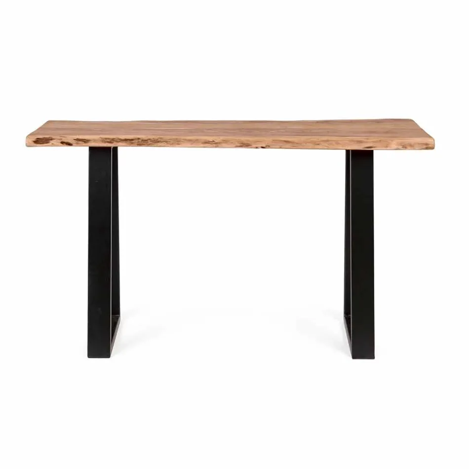 Consola moderna en madera de acacia y diseño de acero Homemotion - Teresanna Viadurini